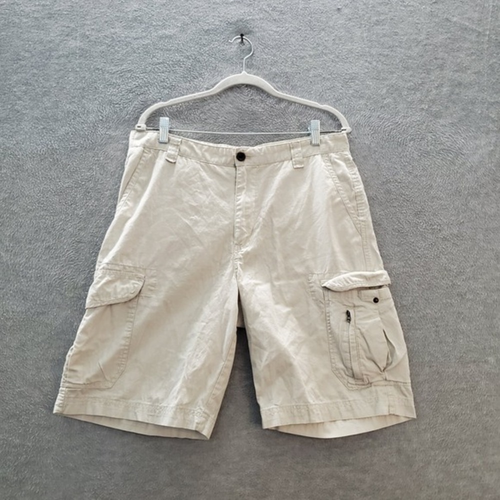 Chaps Men‎ Cargo Shorts 36 Beige Pockets High Rise Summer Cotton 10 in Inseam